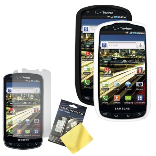 Cbus Wireless Two Silicone Skins / Cases / Covers (Black, White), LCD Screen Guard / Protector / Film for Samsung Droid Charge