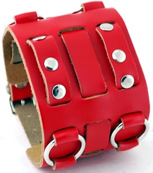 Nemesis #WB-R Wide Red Leather Tri Clasp Cuff Wrist Watch Band