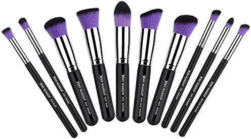 CrazySounds 10pcs Professional Makeup Brushes Brush Cosmetic Set Make up Brushes Eyeshadow Eyebrow Shadow Powder Cosmetics Tools Kit (Silver+Black+Purple)
