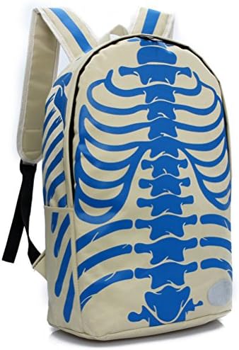 Unisex Stylish Backpacks for School Cool Skull Nylon Student Bag Satchel Blue&amp;White