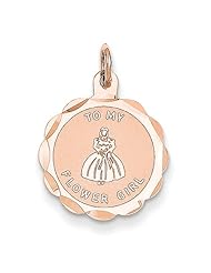 14k Rose Gold Wedding Themed Flower Girl Disc Charm Pendant. Metal Wt- 1.1g