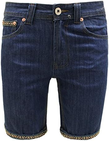 Bellfield Men's Designer Denim Aztec Strip Roll Up Summer Jeans Trousers Shorts 32