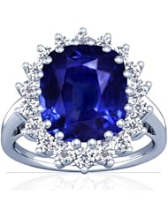 18K White Gold Cushion Cut Blue Sapphire Ring With Sidestones