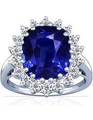 14K White Gold Cushion Cut Blue Sapphire Ring With Sidestones