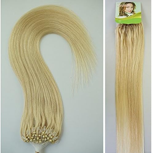 18" 50g 100s Micro Ring Loop 100% Human Hair Extensions Natural Soft Real Beauty Straight Hair Gift 100strands in one pack, (color #613 Light Blonde) by America Danas