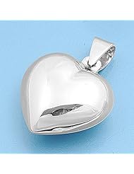Sterling Silver Small Puffed Heart Love Pendant Fashion Charm Pure 925 New 16mm with 1mm Snake Chain
