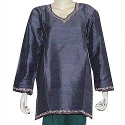 Purple Silk Kurti Clothing of India Casual Summer Dresses Embroidery Size L