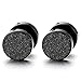 2pcs 8mm Black Screw Stud Earrings for Men Women, Steel Cheater Fake Ear Plugs Gauges Illusion Tunnel