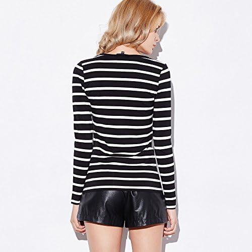 Othermix Womens Shirt Fall Winter V-Neck Black and White Stripe Shirt