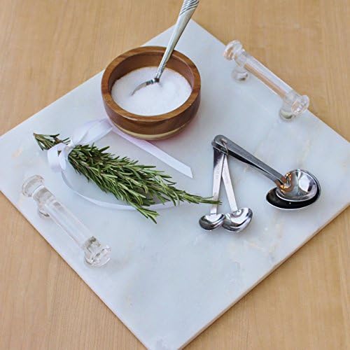 Grecian White Marble Cheese Board | Cutting Board | Pastry Board | Marble display stand with Glass Handles (12" x 12")