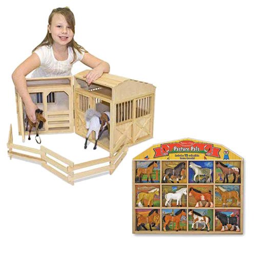 Melissa & Doug Folding Horse Stable and 12 Horse Pasture Pals Bundle