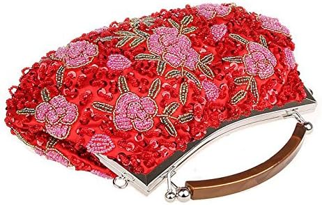 BEA110 Medium Beaded & Sequined Vintage Roses Handbag Evening Party Purse Wedding Clutch Gift (black+silver)