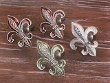 4 PEWTER Jeweled FLEUR DE LIS dresser DRAWER PULL knobs