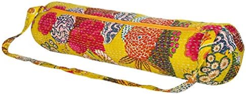 Stylish Yoga Mat Bag for Women Hand Embroidered in India - Quality Full Zipper &amp; Strap by Abundant Life Featuring Top Loading Design and Colorful Printed Cotton Fabric-Fits Most Large Size Yoga Mats