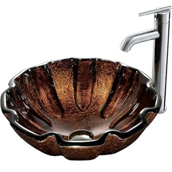 Vigo VGT166 Walnut Shell Vessel Sink with Chrome Faucet