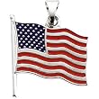 14K White Gold Enameled American Flag Pendant - 17.50x17.00mm