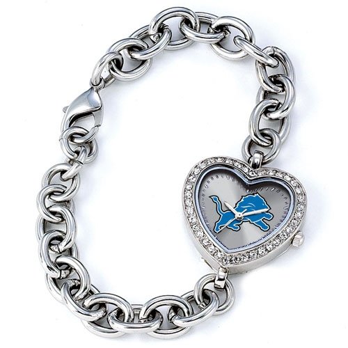 Detroit Lions NFL Silver Rhinestone Ladies Heart Watch