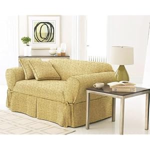 3Pcs Gold Scroll Jacquard Sofa/Loveseat/Chair Slipcover