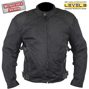 Men’s Black Mesh Padded with Level-3 Advanced Armored Motorcycle Jacket – Size : XL
