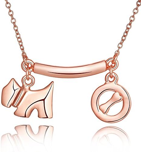 Cococity 18k Rose Gold Plated Daschund Dog and Bone Charming Pendant Necklace