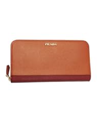 Apparel: Prada Womens Orange/ Red Saffiano Leather Long Wallet 1ml506 Papaya+Fuoco Zip Around