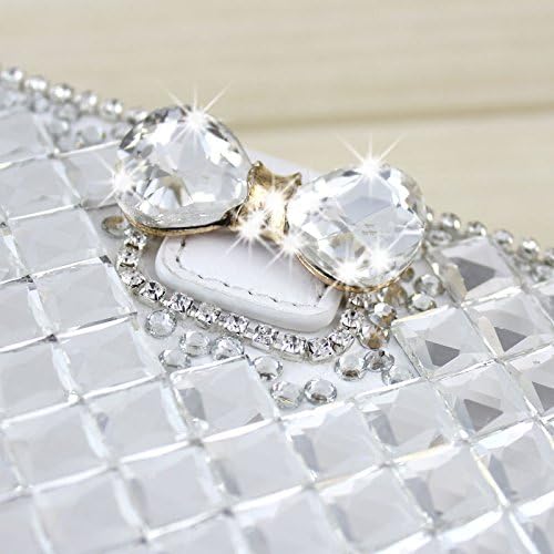 For BLU Cell Phone PERFECT FIT Luxury Leather Flip Wallet Case Cover Pocket Book with ID Showing Window (BLU Studio 5.0 C HD D534 / D535 White Bling)