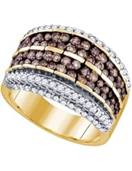 1.62 Carat (ctw) 10K Yellow Gold Round White & Cognac Diamond Ladies Cocktail Fashion Band