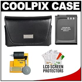 Nikon Coolpix 13059 Leather Digital Camera Case with EN-EL12 Battery + Cleaning Kit for S1100pj, S1200pj, S6100, S6200, S6300, S8100, S8200 & S9100
