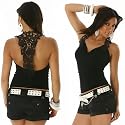Tattoo Neck Top mit Spitze Schwarz Gr. 36,38,40