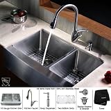 33 in. Farmhouse Double Bowl Sink w Faucet & Soap Dispenser