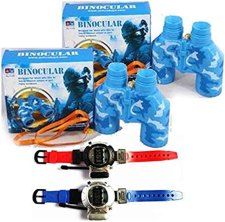 Kids Night Vision Binoculars and Camouflage Blue Telescope Explore Binoculars Set With Set Of Walkie Talkie Wrist Watches