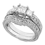 1 1/5ctw Asscher Cut Diamond Wedding Ring Set in 14kt White Gold (HI/SI)