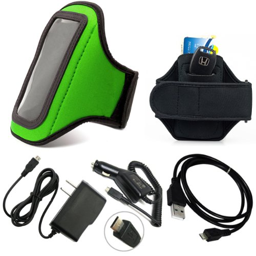 Comfy Neoprene Armband Fits Big/Small Arms For Samsung Rex 90, 80, 70, 60 / ATIV S, Odyssey Smartphones + Car Charger + Home Charger + USB Sync Cable