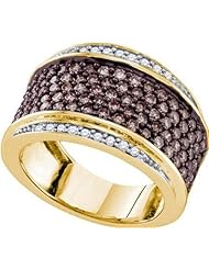 1.55 Carat (ctw) 10K Yellow Gold Round Cognac & White Diamond Ladies Cocktail Right Hand Fashion Band 1 1/2 CT