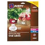 Avery Easy Peel Print-To-The-Edge Permanent Labels, Oval, Laser/InkJet, 1.5 x 2.5-Inches, Glossy White, Pack of 180 (22804)