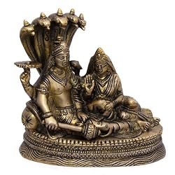 Worship Statue Lord Vishnu and Goddess Laxmi Brass Figurines 5.5 inches (vishnub009)