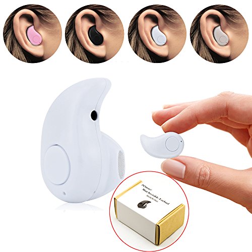 Mini Smallest PChero Wireless Invisible Headphones Headset Earphones Earbuds with Mic For iPhone, iPad, Sony, HTC and Most Bluetooth Smartphones, Perfect for Using at Work Office - [White]