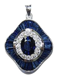 Diamond Blue Sapphire Pendant Jewelry 18K White Gold [P0138]
