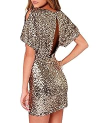Polyester Short Sequined Slit Club Dress 