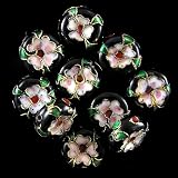 15mm black cloisonne enamel flower coin disc beads 8pcs