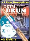 Produkt-Bild: Let's Drum - Die moderne Schlagzeugschule (DIN A4, Spiralbindung) mit 2 DVDs und 1 Paar robusten Drumsticks aus Eicheholz - Das ideale Set f&uuml;r den Einstieg ins Schlagzeug spielen !