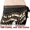 Black Chiffon Dangling Gold Coins Belly Dance Hip Scarf