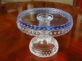 6″ Blue & Crystal Glass Hobnail Cake Stand Plate Hand Made in Pa