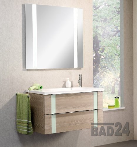 Badmöbelset 2 tlg. Vedro in Pinie mit Glasintarsie Mint rechts vormontiert