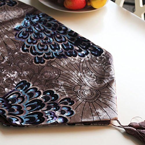 SewForever Luxurious High Quality Peacock Feather Print Velvet Table Runner, 12.5" x 78.7"