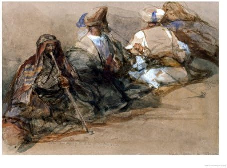 Group of Arab Figures, Two Smoking a Cubuk Giclee Print Art (24 x 18 in)