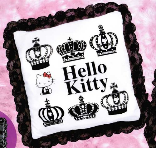 Hello Kitty Black and White Crown Pillow with Lace