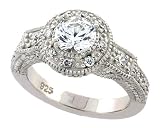 Sterling Silver & Rhodium Plated Engagement Ring, 3/8 (10mm) wide, w/ a 6mm (.75 ct) Round Cubic Zirconia Stone