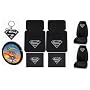 Silver SUPERMAN 9pc Combo Set Front & Rear Floor Mats, Seat Covers, Steering Wheel Cover & Keychain Plus Bonus Matching Decal