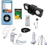 9 Items Premium Accessory Combo Apple Ipod Nano Chromatic 4th Generation 8gb, 16gb Series: Blue Silicone Skin Case Cover, USB 2in1 Data Sync Cable, Car Charger, Wall / Travel / AC Adapter Charger, 3.5mm Stereo Headset, Armband, Black Portable Foldable Speaker Dock, Earbud Caps with 3 different sizes and Screen Protector
